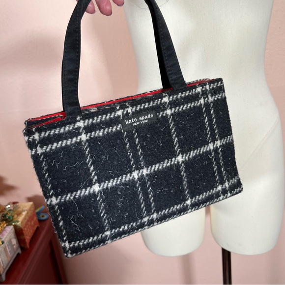 Kate Spade Vintage 90's Y2K window pane check Plaid Small top handle Box Bag - Picture 12 of 15